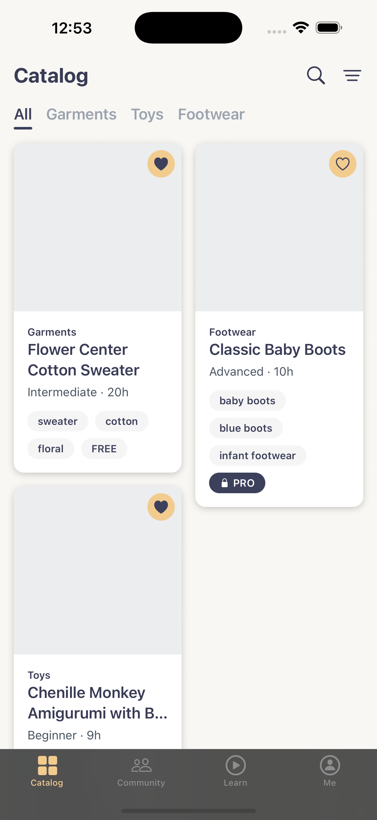 Pattern catalog with filters